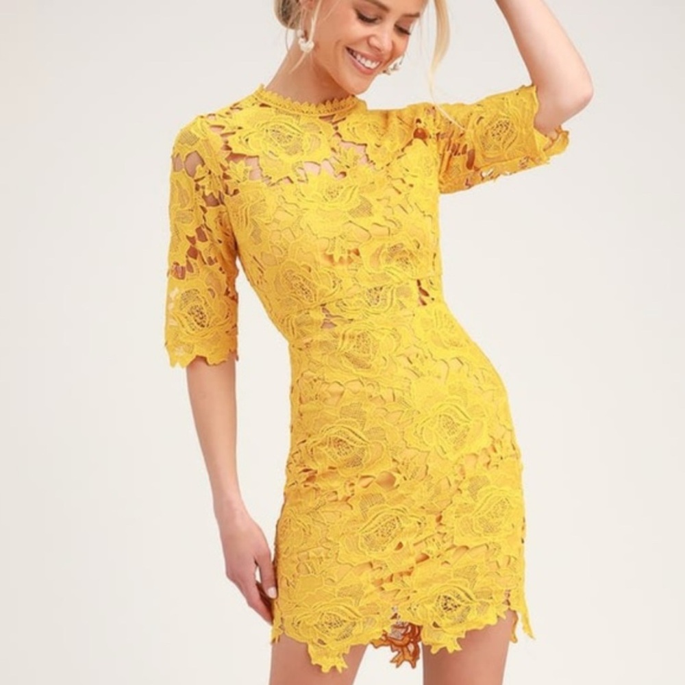 Lulu's Yellow Sheath Mini Dress with Mock Neck